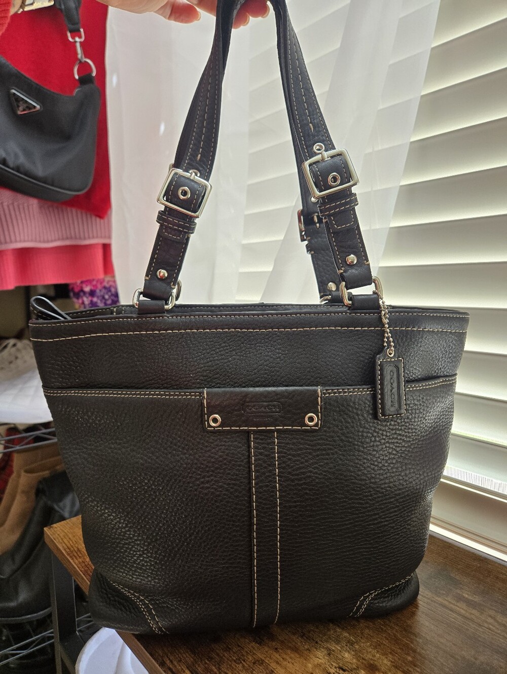 Coach Pebbled Leather Tote Bag | Black Leather Shoulder Bag